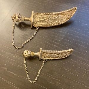 Vintage silver sword brooches (set of 2)